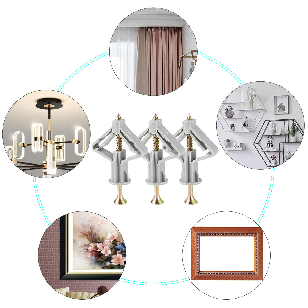 OKYMOTOR 50pcs Plasterboard Fixings Anti Rotate Drywall Anchor Kit Butterfly Type Wall Fixing Anchor with Screws for Gypsum Board Fiberboard Hollow Board