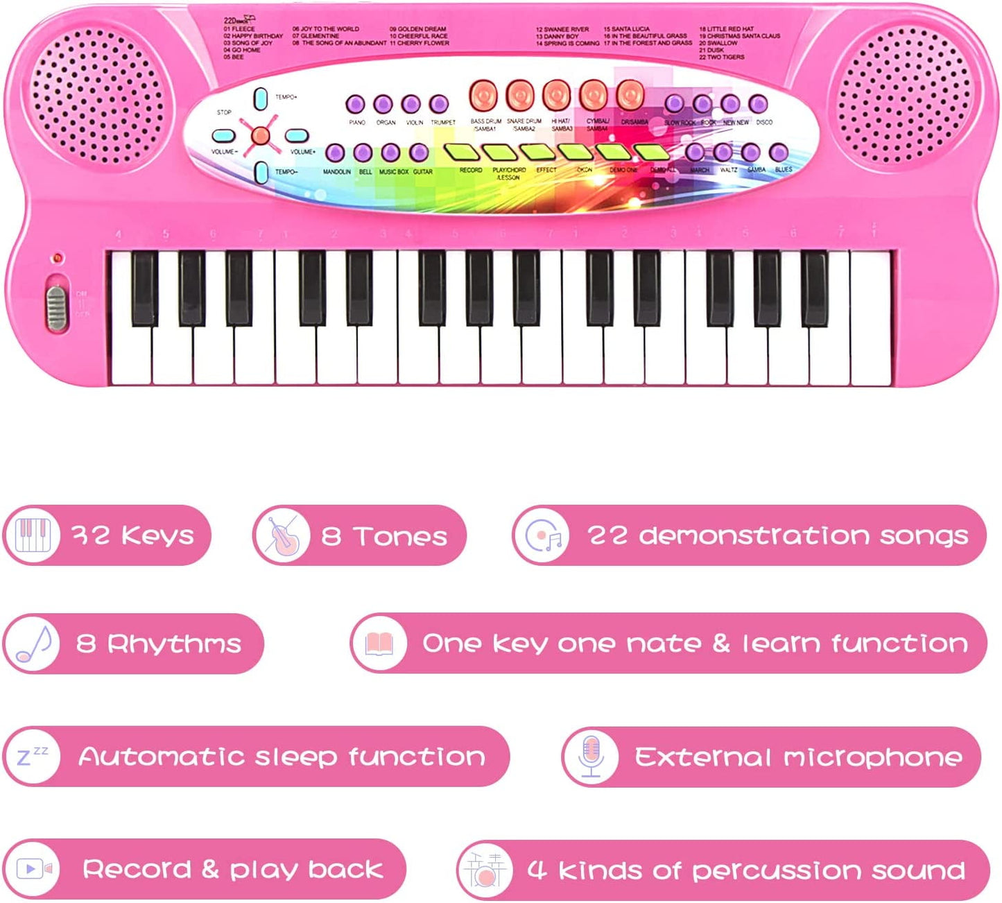 HAOTUTOYS Piano Keyboard for Kids, 32 Keys Portable Piano Early Learning Educational Electronic Music Keyboard Instrument Toys for 3 4 5 6 Year Old Boys and Girls (Pink)