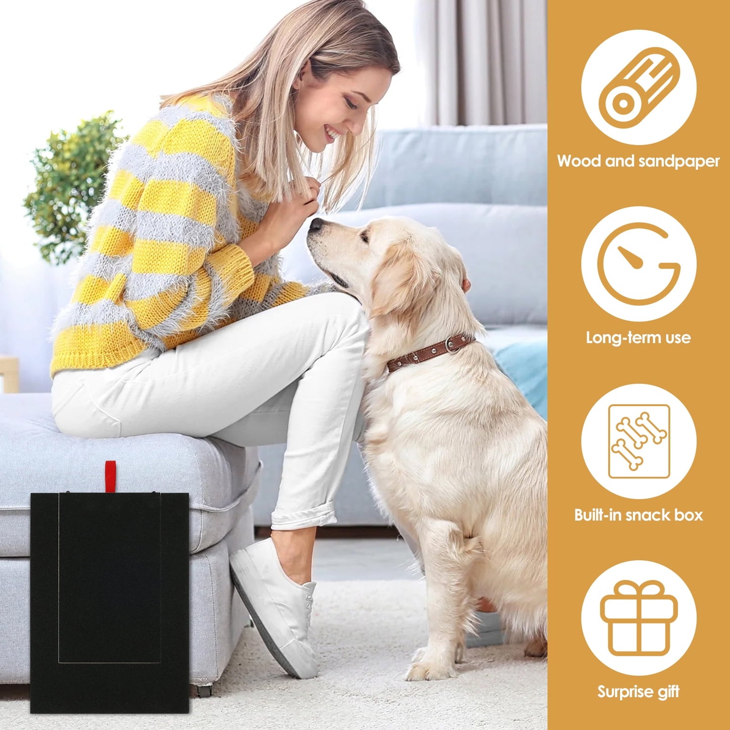 Tcwhniev Dog Scratch Pad for Nails,Dog Nail Square Scratching Board Sandpaper with Built-in Snack Box, Scratch Board File for Puppy, Black