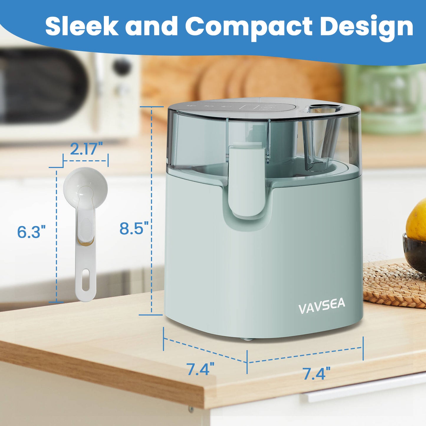 VAVSEA 1.6 Qt Ice Cream Maker with Scoop, 2-in-1 Electric Ice Cream Machine with LED Screen & Timer, Double-Insulated Freezer Bowl for Gelato, Frozen Yogurt, Sorbet, Mint Green