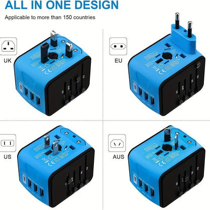 Universal Travel Adapter, Meromore European Travel Plug Adapter with Type C, Blue
