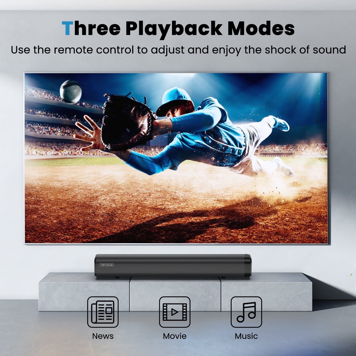 TOPVISION 80W Sound Bar for TV, 2.1Ch Sound bar with subwoofer, Stereo Surround Sound System for tv, HDMI/Bluetooth 5.2/USB/AUX/Optical/Remote Control Home Theater Audio, SL02