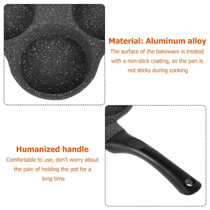 Hvxrjkn Pancake Pan Non-Stick Fried Egg Pan 4 Holes Frying Pan Pancakes Maker with Handle Crepe Pan for Breakfast Eggs Kitchen Utensils Burger Eye Pan for Gas Stove Electric Ceramic Cooker (Black)