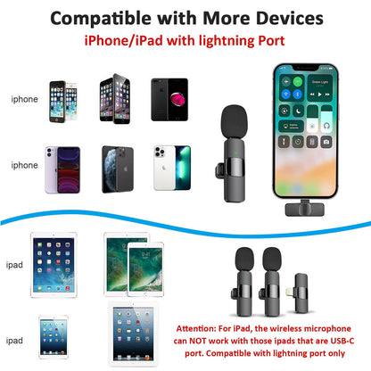 Wireless Lavalier Microphone for iPhone iPad, Broadcast Lapel Short Video Recording