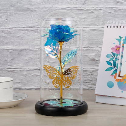 Tcwhniev Rose Light Artificial Galaxy Rose Lamp with Butterfly and Colorful LED Rose Flowers In Glass Battery Powered Gifts for Women Girls for Wedding Mother's Day Valentine's Day