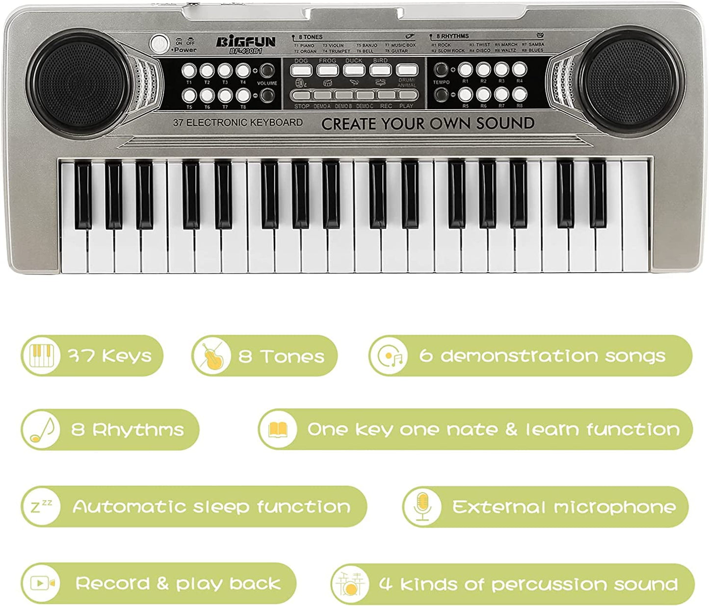 XTeduToys Kids Keyboard Piano, 37 Keys Portable Piano Early Learning Educational Electronic Music Keyboard Instrument Toys for 3 4 5 6 7 8 Year Old Boys and Girls (Silver)