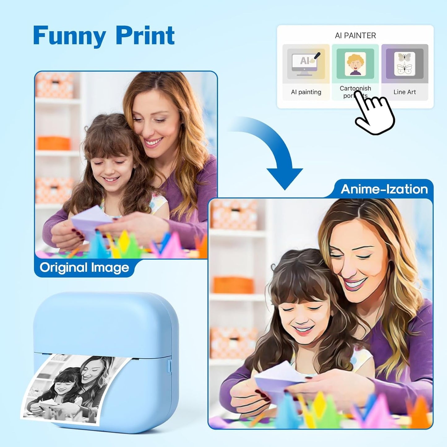 FETERVIC Mini Thermal Sticker Printer , Portable Bluetooth Inkless Phone Label Photo Printer,Compatible with iOS Android for Travel, School, DIY Cards, Gift, Study Notes, Journal