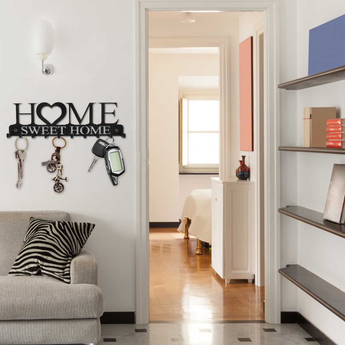 Metal Key Holder Hooks Wall Mounted Key Rack with 10 Hooks Decorative Key Hanger Black Key Organizer for Entryway Front Door Kitchen Hallway Garage Mudroom Office