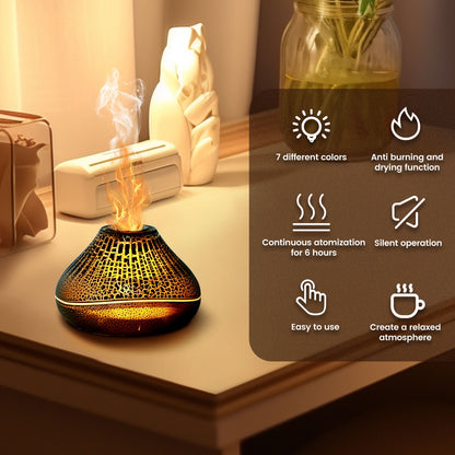 Toorise Aromatherapy Machine Volcano Diffuser Simulated Flame Seven Color Crack Flame Essential Oil Diffusers 160ml Capacity Flame Aroma Diffuser Quiet Aromatherapy Diffuser Waterless Auto Off