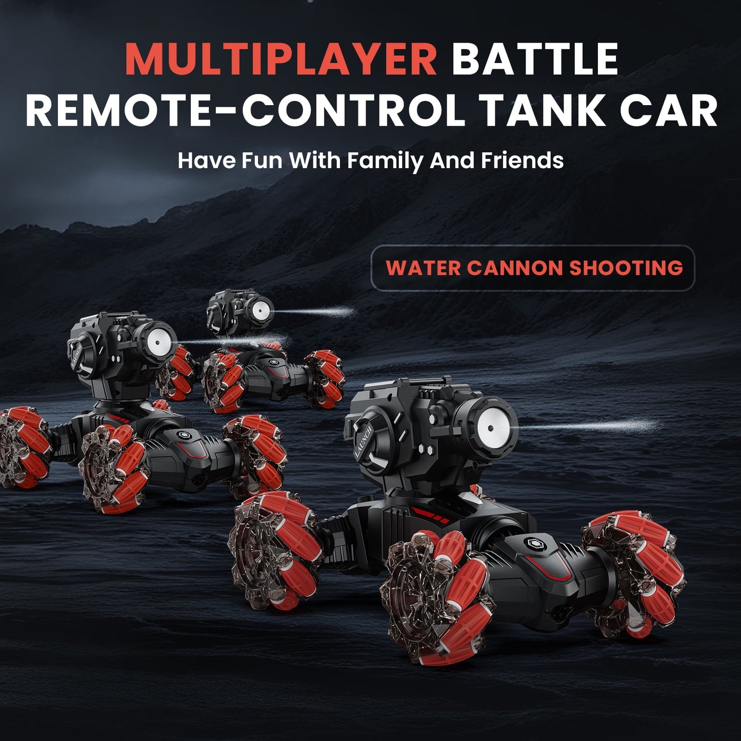 AUOSHI RC Tank Car 4 Heads That Shoot RC Car 1:14 4WD Battle Stunt Car with 360°Rotating with Light Music Soft Bullets Battle Tanks Toys for Boys and Girls