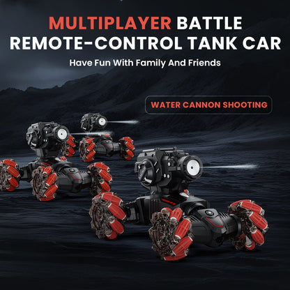 AUOSHI RC Tank Car 4 Heads That Shoot RC Car 1:14 4WD Battle Stunt Car with 360°Rotating with Light Music Soft Bullets Battle Tanks Toys for Boys and Girls