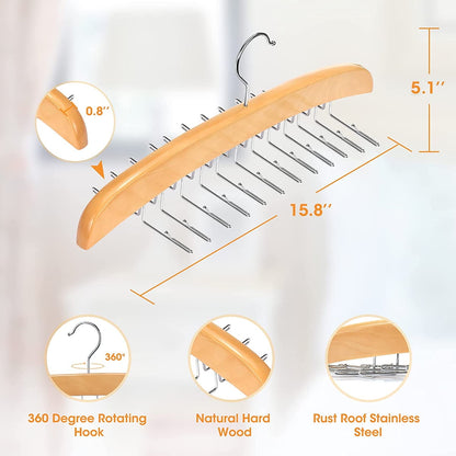 Wood Hanger Organizer Camisole Hanger Tank Top Organizer with 24 Metal Hooks 360 Degrees Rotation Strappy Dress Hanger Multipurpose Hanger for Home Closet Wardrobe Dormitory