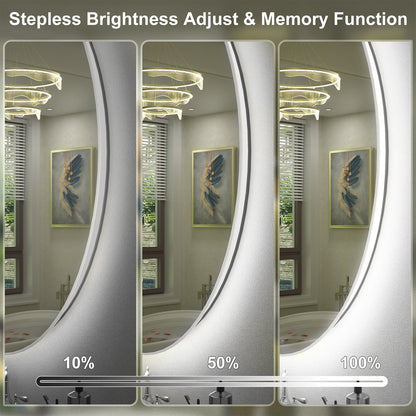 Round Frameless Super Bright LED Backlited Anti-Fog Wall Bathroom Vanity Mirror 24x24