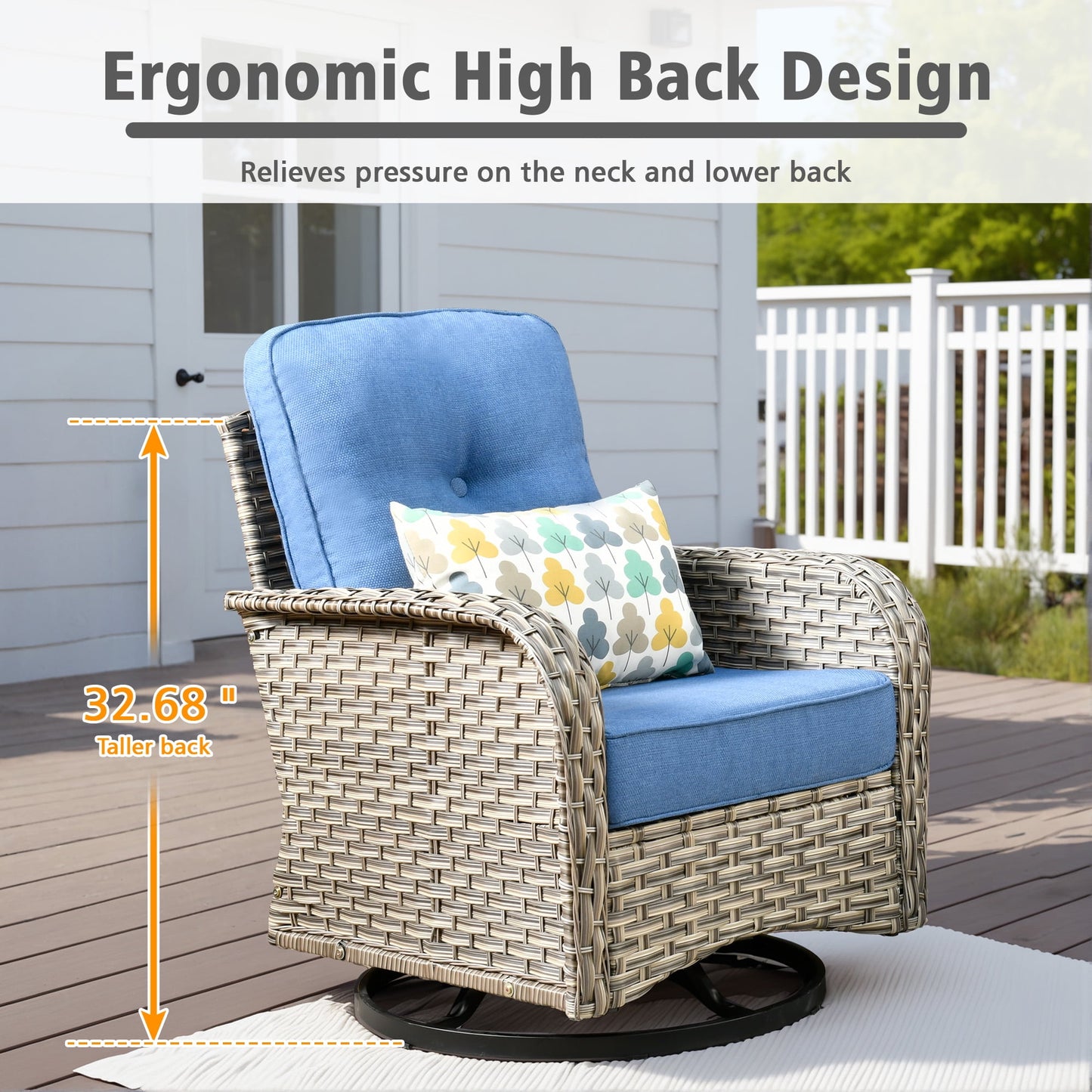 Ovios 8 Pieces Patio Outdoor Furniture Set with Swivel Chairs All-Weather Rattan Wicker Conversation Outside Sectional Sofa Chair with Solar Light Table
