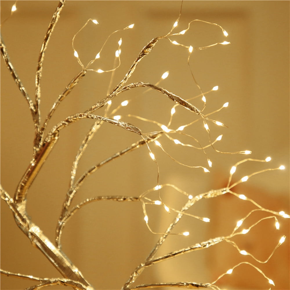 HOTBEST 36/108LED USB Pearl Decorative LED Shimmer Tree Desk Lamp Touch Switch Night Light Tabletop Bonsai DIY Artificial Bedroom Light Christmas Party Indoor