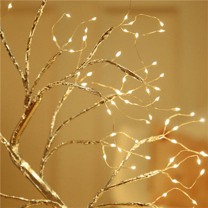 HOTBEST 36/108LED USB Pearl Decorative LED Shimmer Tree Desk Lamp Touch Switch Night Light Tabletop Bonsai DIY Artificial Bedroom Light Christmas Party Indoor