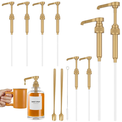 Dznils 8 Pack Coffee Syrup Pump Dispenser for 750ml Bottles, Gold