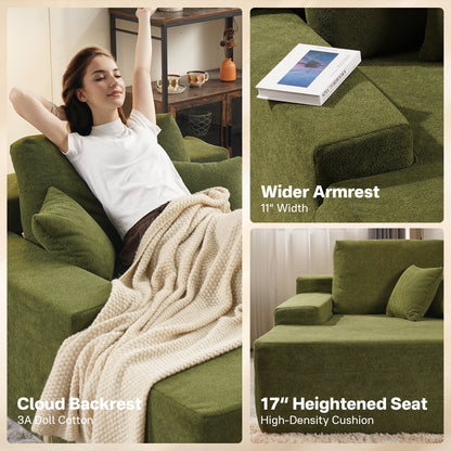 Vcatnet 81" Modular Sectional Sofa Couch Sherpa Chaise Lounge Loveseat Sofa Bed Oversized Upholstered Sleeper Sofa for Living Room and Bedroom, Green