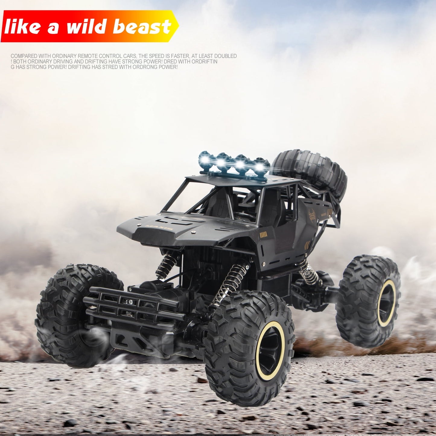 4DRC 1:12 Rc Car,off Road Truck Remote Control Car Metal Shell 2.4G 4WD Dual Motors, with 2 Batteries Black