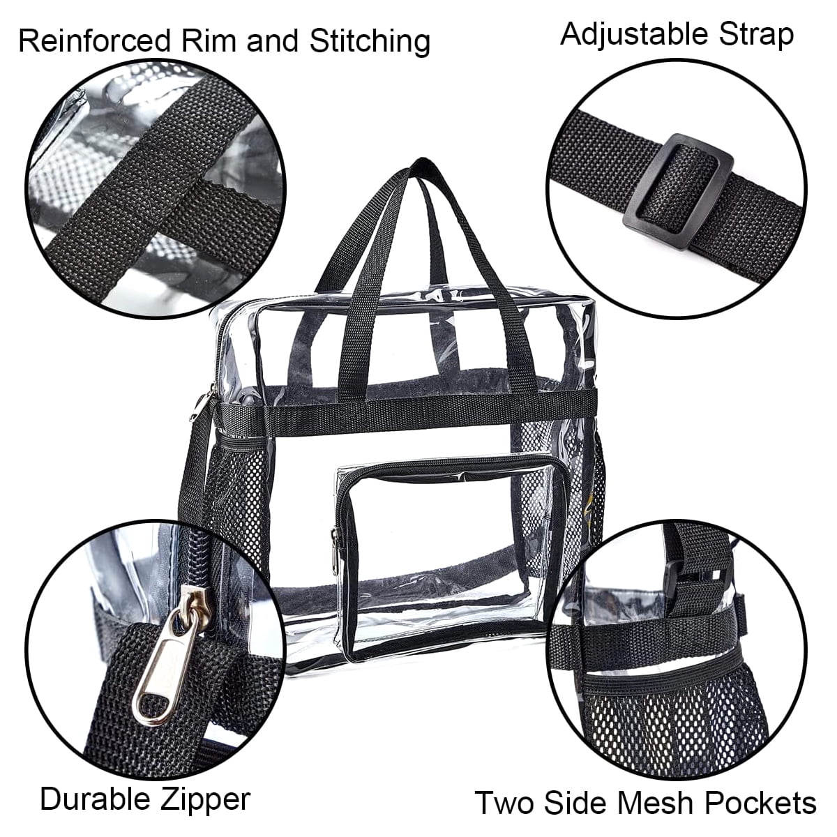 Ihvewuo Large Capacity Clear Tote Bag with Handle and Adjustable Strap Durable PVC Cross-Body Shoulder Bag Transparent Stadium Approved Gym Bag for Sports Games Work Concerts