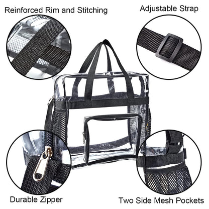 Ihvewuo Large Capacity Clear Tote Bag with Handle and Adjustable Strap Durable PVC Cross-Body Shoulder Bag Transparent Stadium Approved Gym Bag for Sports Games Work Concerts