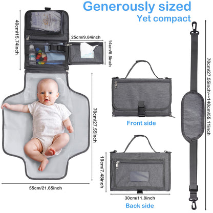 FVLOENG Baby Portable Changing Pad - Waterproof Travel Diaper Changing Pad for Newborn , Wipes Pocket Mat Foldable & Detachable Diaper Bag Tote, Changing Pad Cover Station Shower Gifts (Dark gray)