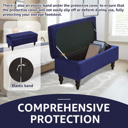 Toorise Storage Ottoman Cover Stretch Ottoman Bench Cover Soft Footstool Cover Rectangular Ottoman Bench Slipcover Nonslip Ottoman Slipcovers Footrest Stool Cover with Elastic Bottom