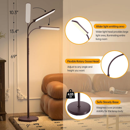 ACMETOP Floor Lamp, 18W/1800LM Bright LED Floor Lamp with Stepless Adjustable 2700K-6500K Colors and Dimmer, Remote and Touch Control, Adjustable Gooseneck Floor Lamp for Living Room (Brown)