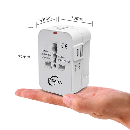Universal Travel Adapter, International Plug Adapter with 2 USB Ports (1 USB C), PIGADA Worldwide Wall Charger AC Power Plug Converter Adaptor for US to EU UK AUS Asia