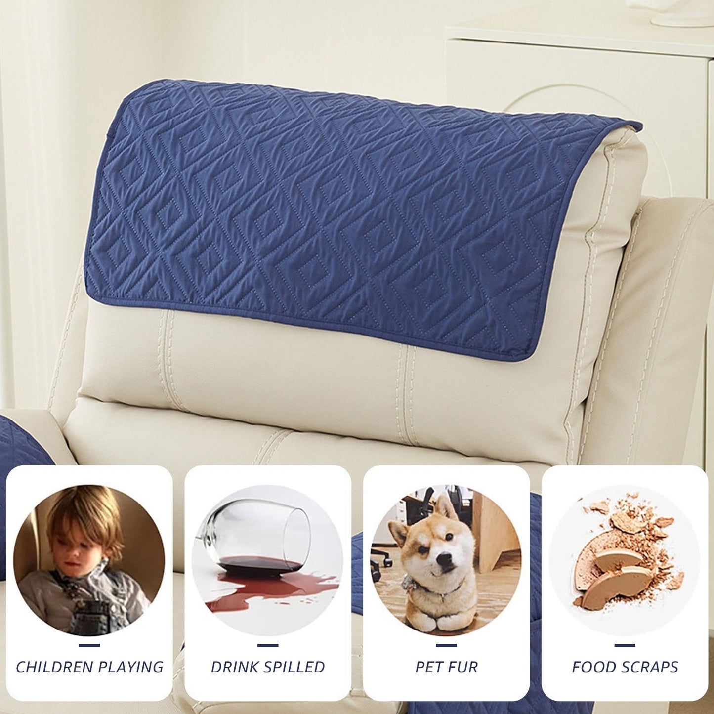 Pcapzz 3PCS Recliner Headrest Protector,Polyester Headrest Cover Wear Resistant Sofa Headrest Covers,Navy