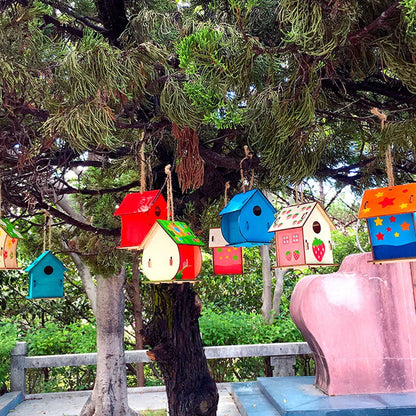 NYIDPSZ 4 Sets Paint Your Own Wooden Bird House Kit Small Garden Nesting Childrens Craft DIY Birdhouse Making Kit, Includes Paints, Brushes, Glue