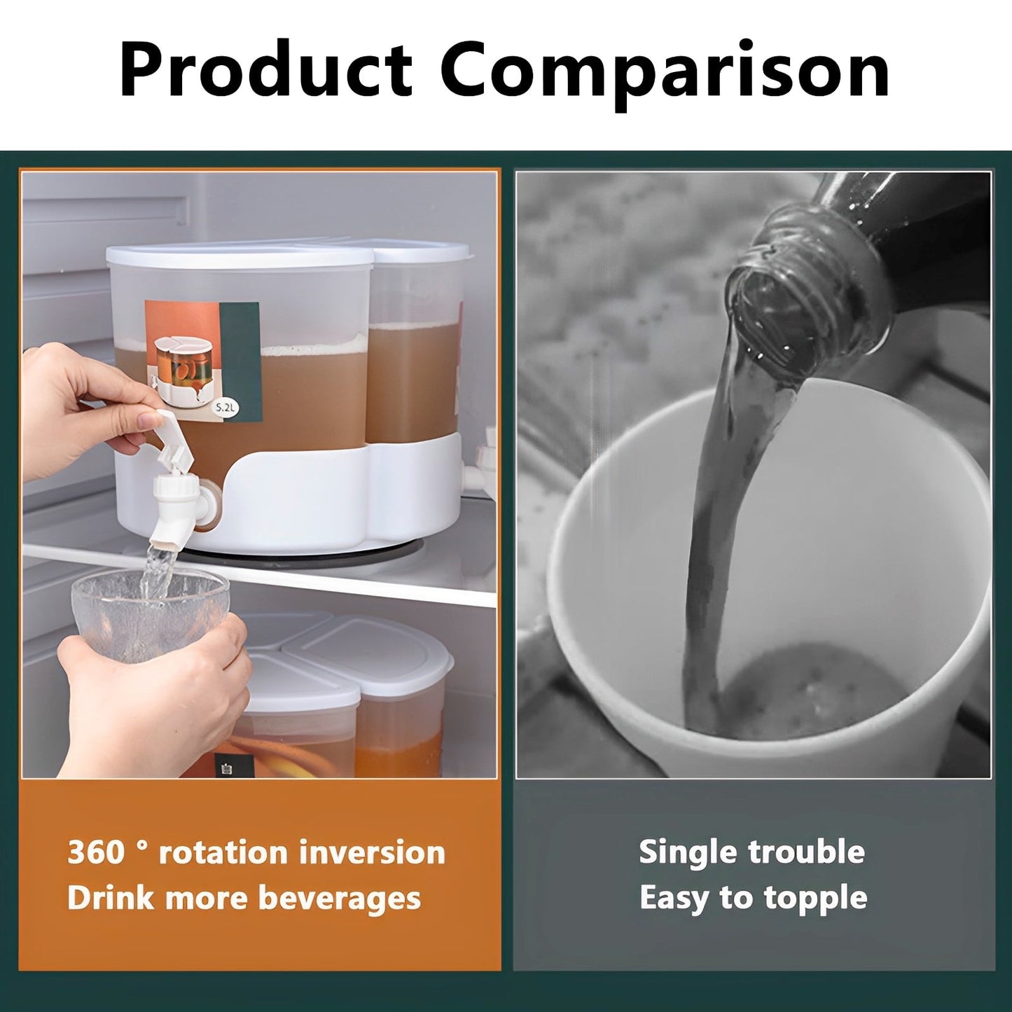 Evjurcn 5.1L Party Drink Dispenser with Faucet 360° Rotatable Juice Jug Dispenser 3 in 1 Removable Beverage Dispenser Home Juice Dispenser for Iced Tea Coffee Lemonade