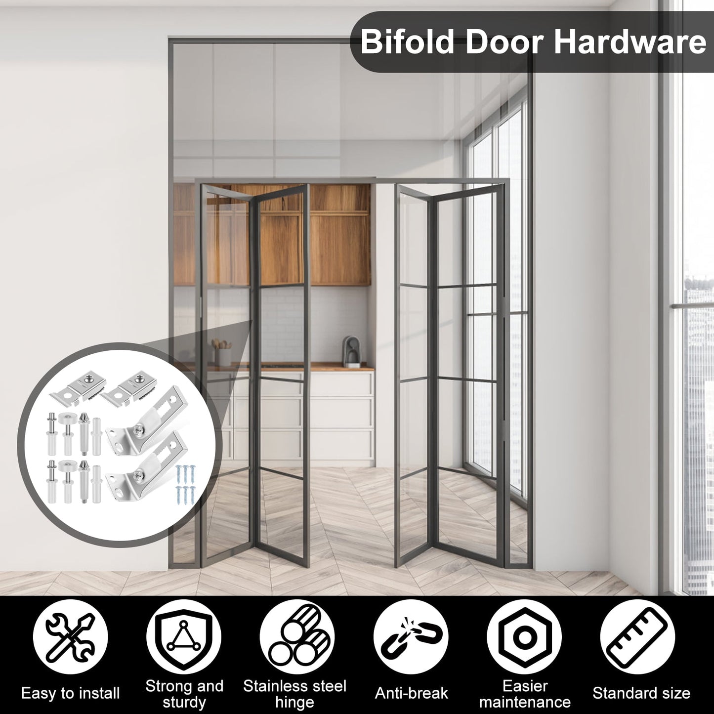Rzvnmko Bi-fold Door Hardware Kit 2 Pack Repair Replacement Parts for Bi-fold Door Sliding Door Closet Door Includes All Parts Needed