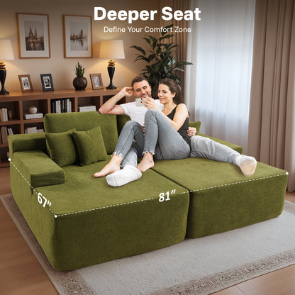 Vcatnet 81" Modular Sectional Sofa Couch Sherpa Chaise Lounge Loveseat Sofa Bed Oversized Upholstered Sleeper Sofa for Living Room and Bedroom, Green