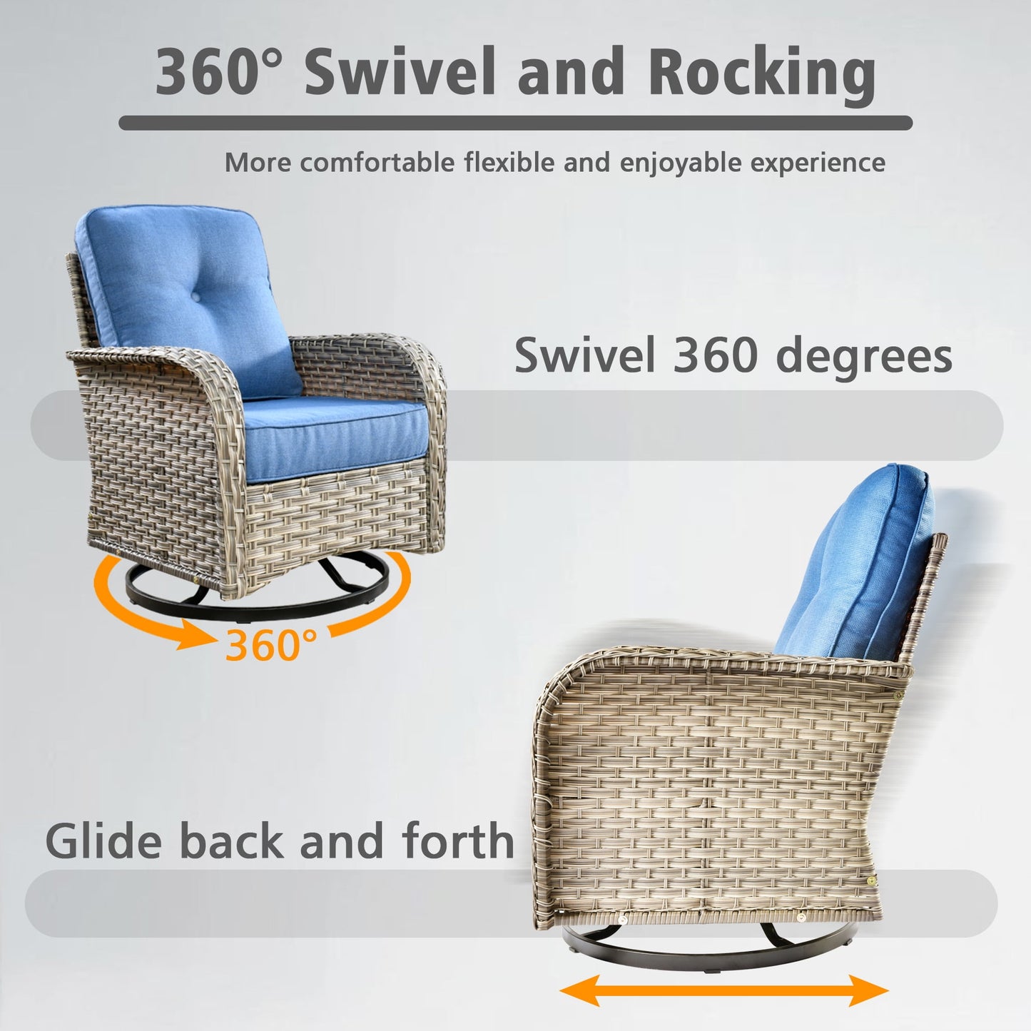 Ovios 8 Pieces Patio Outdoor Furniture Set with Swivel Chairs All-Weather Rattan Wicker Conversation Outside Sectional Sofa Chair with Solar Light Table