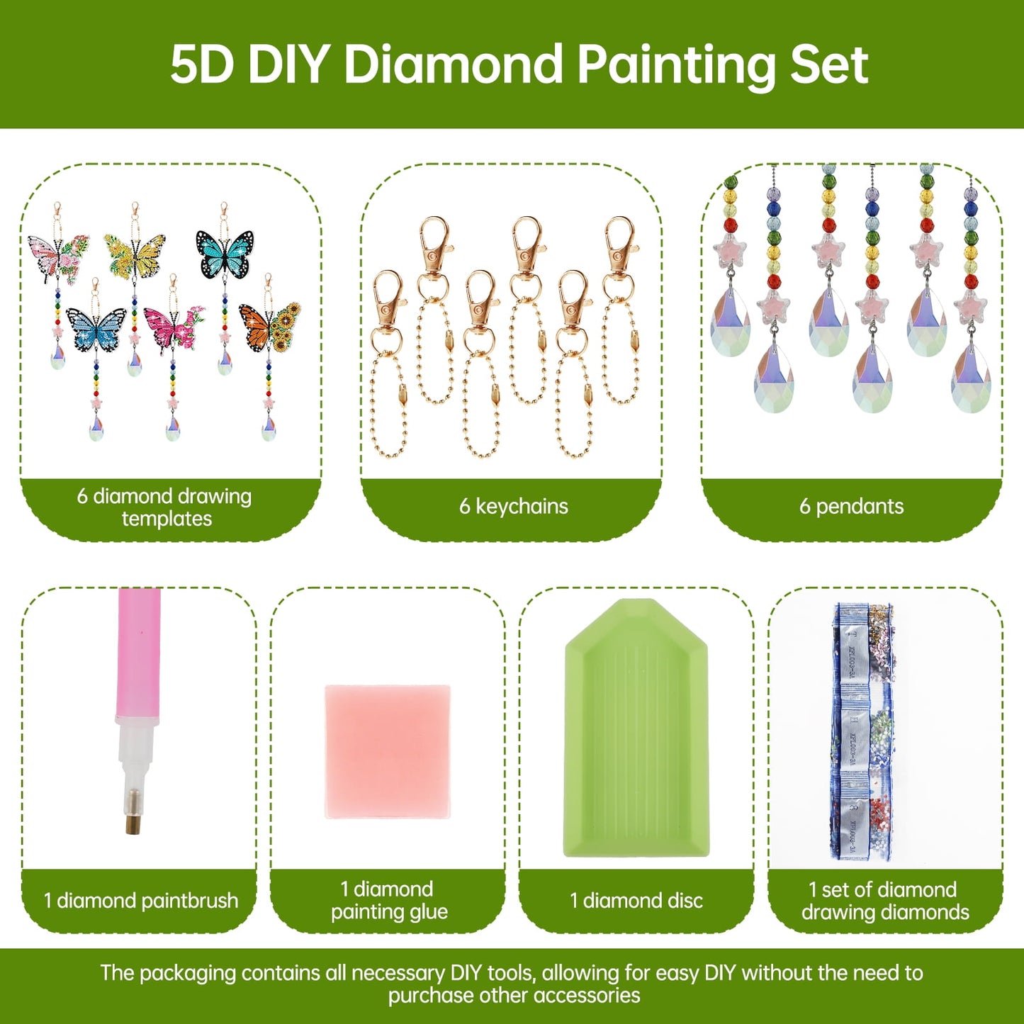 Lzvxtym 6Pcs Diamond Picture Wind Chimes Kit DIY Hummingbird/Butterfly Diamond Painting Art Pendant Double Side