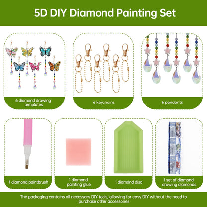 Lzvxtym 6Pcs Diamond Picture Wind Chimes Kit DIY Hummingbird/Butterfly Diamond Painting Art Pendant Double Side