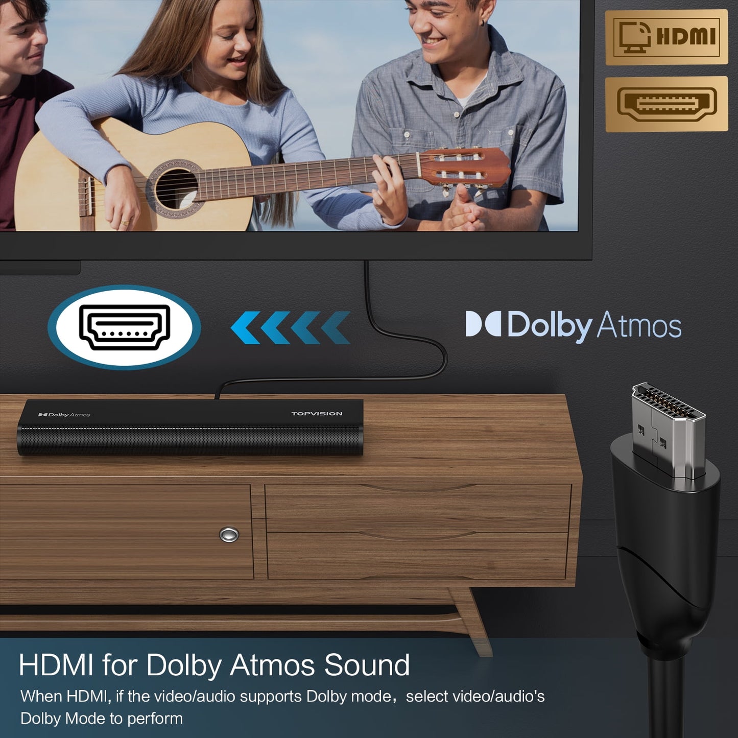 TOPVISION Sound Bar, 2.1ch Dolby Atmos Soundbars for TV, 150W 3D Sound System Speaker with Bluetooth 5.3/HDMI/Aux/Opt/USB Connection