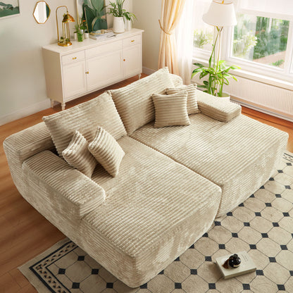 Vcatnet 81" Modular Sectional Sofa Couch Corduroy Chaise Lounge Loveseat Sofa Bed Oversized Upholstered Sleeper Sofa for Living Room and Bedroom, Beige