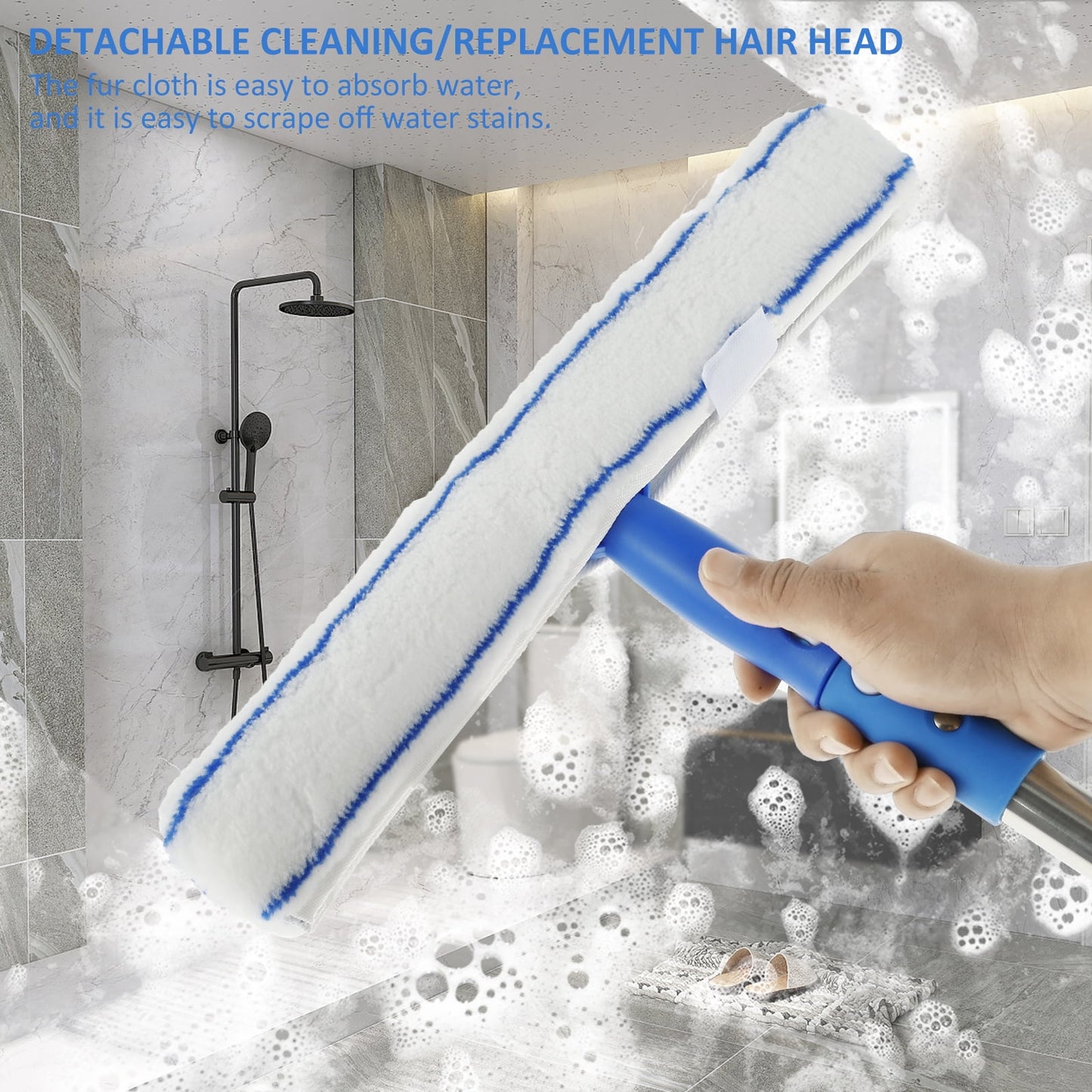 Txkrhwa 53 inch Silicon Window Cleaner Squeegee, Microfiber Window Glass Wiper, Window Scrubber Cleaning Tool with Extendable Stainless Steel Pole for Bathroom, Shower, Car, Glass