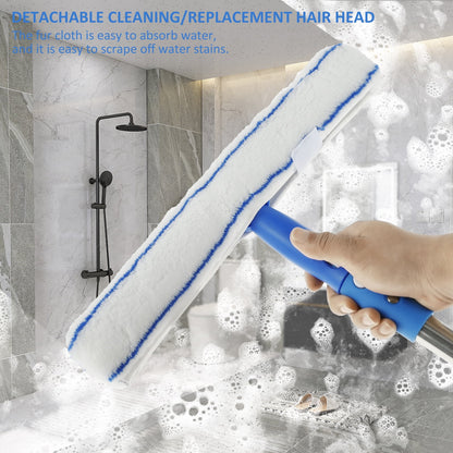 Txkrhwa 53 inch Silicon Window Cleaner Squeegee, Microfiber Window Glass Wiper, Window Scrubber Cleaning Tool with Extendable Stainless Steel Pole for Bathroom, Shower, Car, Glass