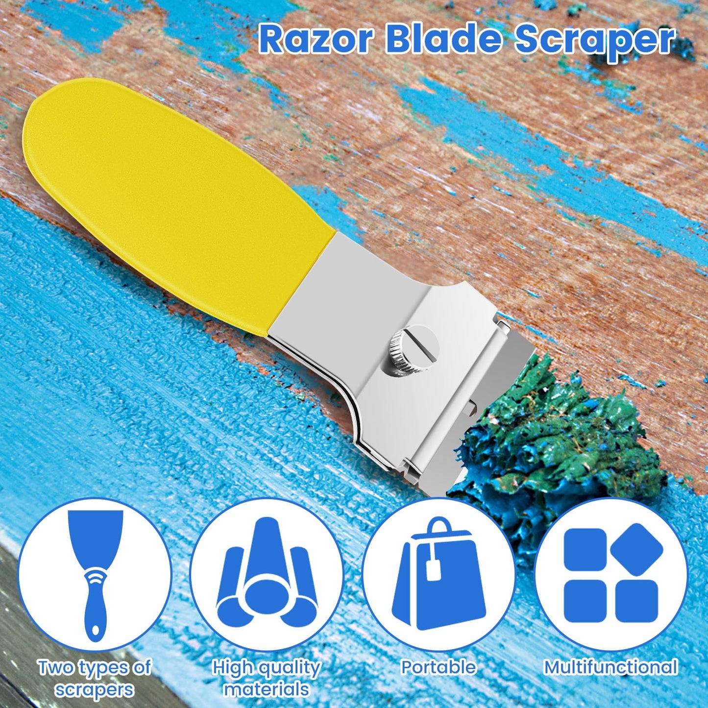 OKYMOTOR 4Pcs Razor Blade Scraper Set 4inch Multi-Purpose Scraper Cleaning Tool with 20 Metal and 20 Plastic Blades Mini Portable Cleaning Remover Tool for Glass Stovetop Sticker Tile