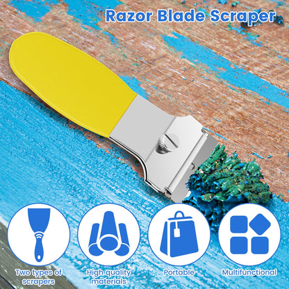 OKYMOTOR 4Pcs Razor Blade Scraper Set 4inch Multi-Purpose Scraper Cleaning Tool with 20 Metal and 20 Plastic Blades Mini Portable Cleaning Remover Tool for Glass Stovetop Sticker Tile