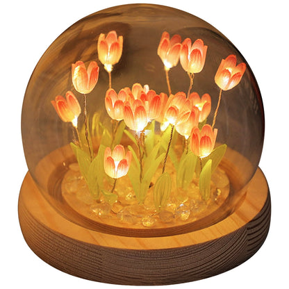 Tulip Night Light Battery Operated Tulip Flower Table Lamp Cute DIY Tulip LED Nightlight Handmade Bedside Sleep Light Simulation Flower Furniture Decoration for Home Desk Gift