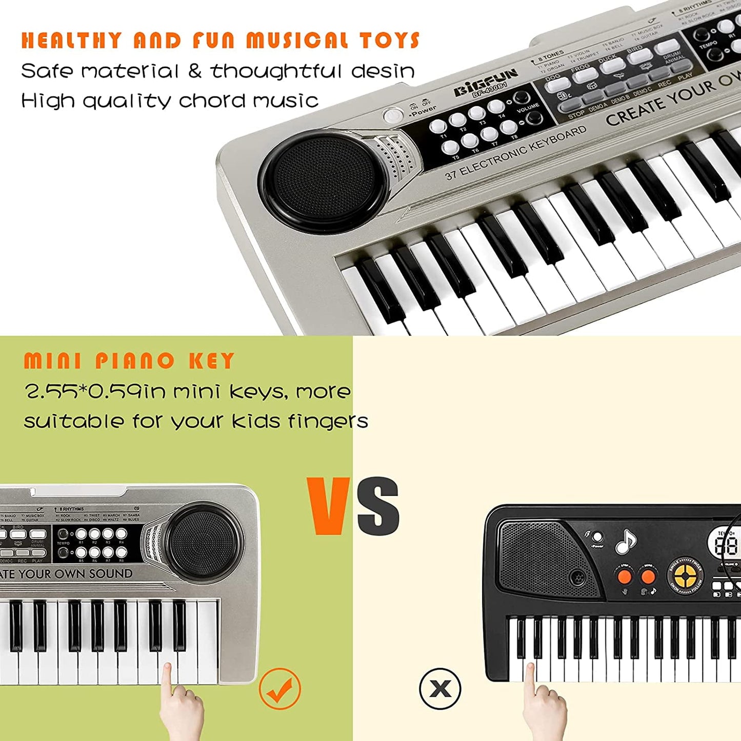 XTeduToys Kids Keyboard Piano, 37 Keys Portable Piano Early Learning Educational Electronic Music Keyboard Instrument Toys for 3 4 5 6 7 8 Year Old Boys and Girls (Silver)