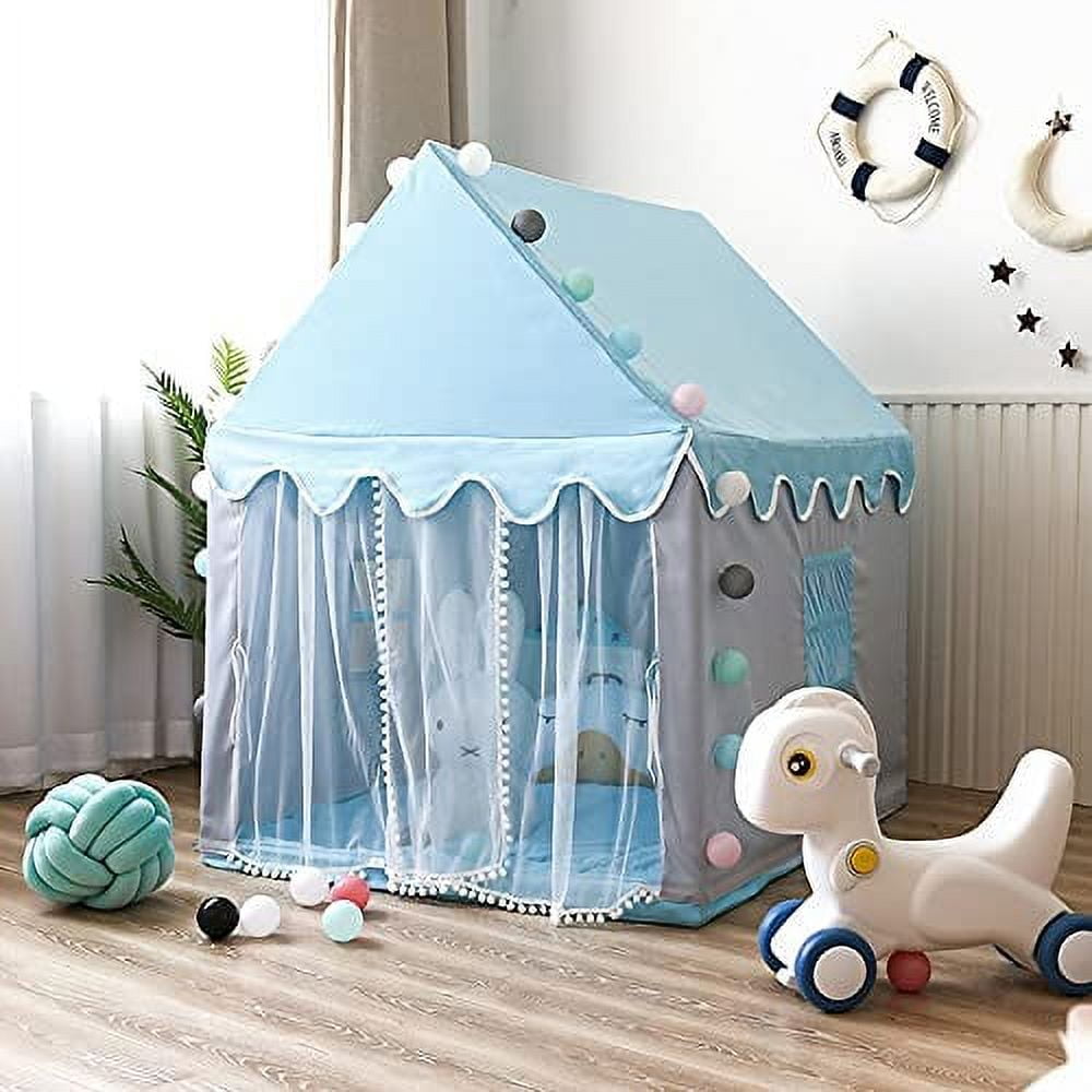 Tcwhniev Princess Castle Tent for Girls Fairy Play Tents for Kids Blue Playhouse with Fairy Star Lights Toys for Children or Toddlers Indoor or Outdoor Games 51.2 x 39.4 x 47.2 Inch