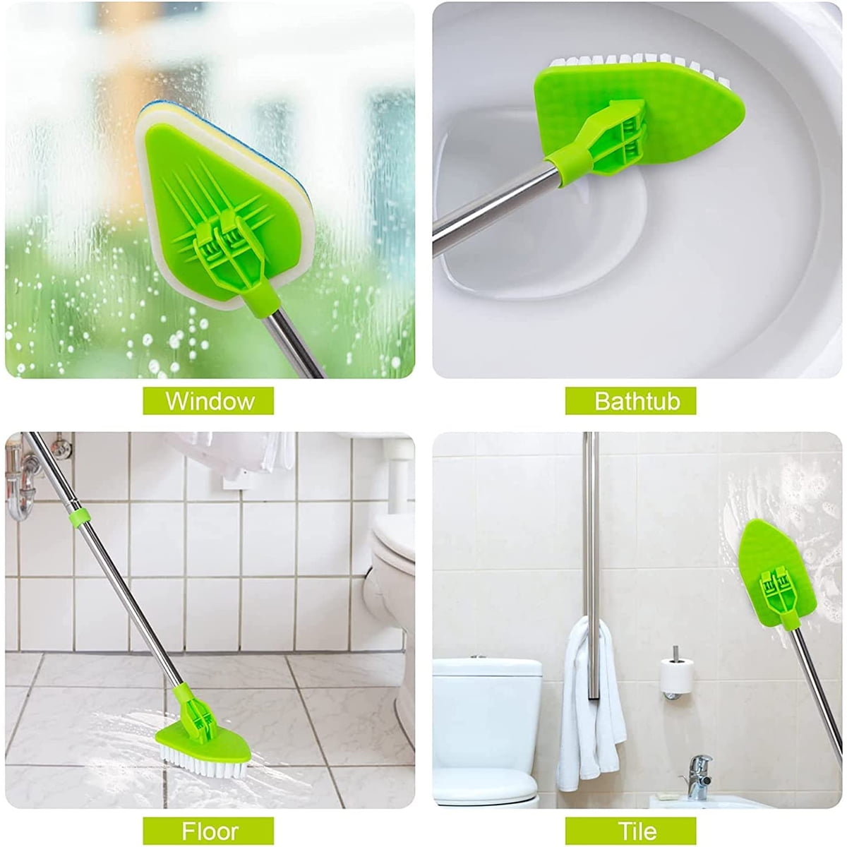 Ihvewuo 3-in-1 Scrub Cleaning Brush with Long Handle Shower Cleaning deck Brush Tub Tile Scrubber Brush Extendable Multifunctional 180° Rotatable Triangle Cleaning Mop for Bathroom Bathtub
