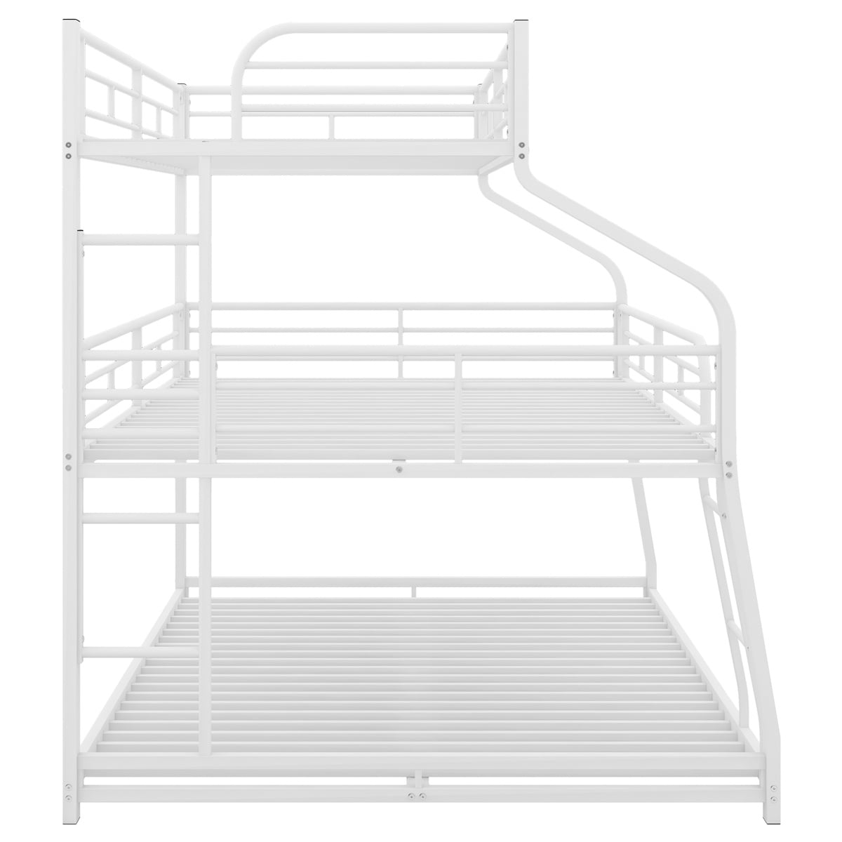 Triple Bunk Bed, Twin XL/Full XL/Queen Triple Bunk Bed with Long and Short Ladder for Kids Teens Adults, Heavy Duty Metal Bunk Bed Frame with Full-Length Guardrails, No Box Spring Needed, White