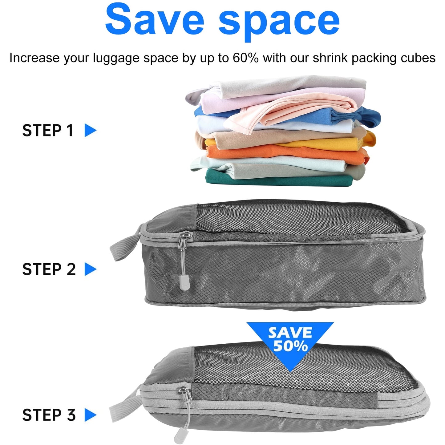 Hvxrjkn 5Pcs Compression Packing Cubes Lightweight Durable Travel Packing Cubes with Storage Bag Nylon Luggage Suitcase Organizer Bags Space Saving Packing Cubes for Travel Suitcase