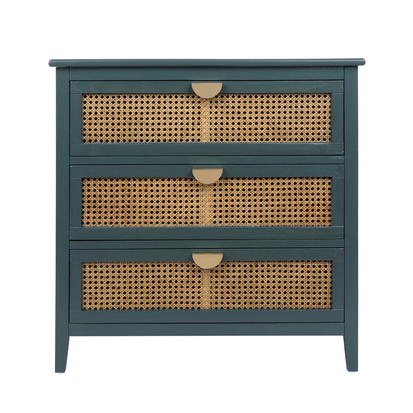 3-Drawer Dresser with Rattan Decorated Chest, 30.71" H Modern Accent Storage Cabinet with Metal Handle, Free Standing Sideboard for Bedroom Living Room and Study. Green